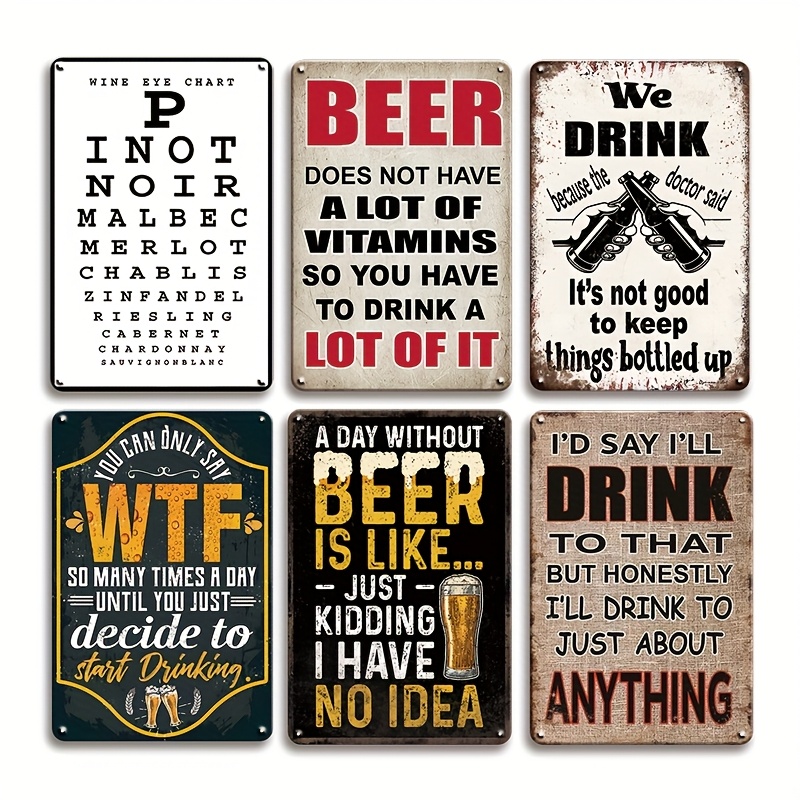 2026  Metal Tin Sign Funny Bee - Beer And Wine Quote ulasan dan harga